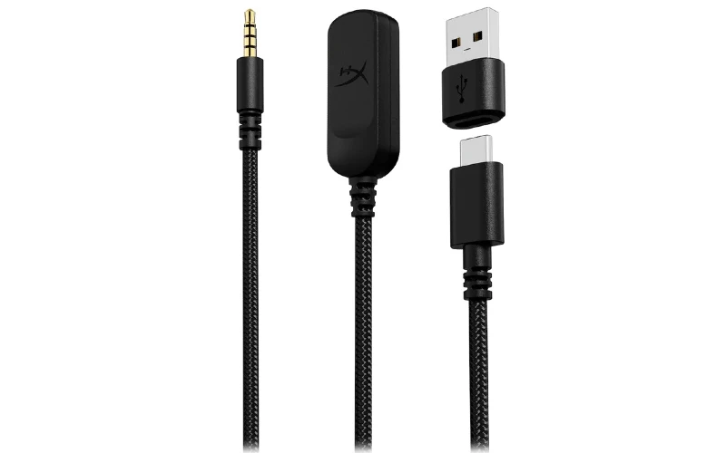 Cabos USB-C, USB-A e 3,5 mm