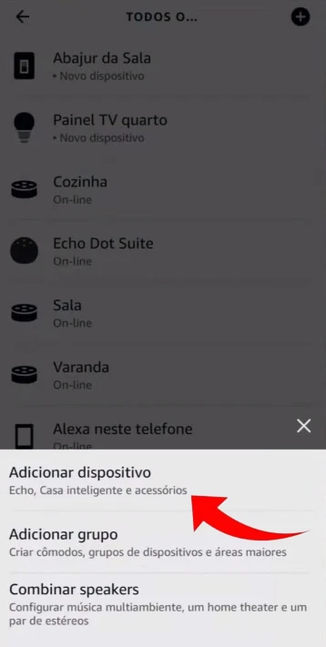 Clicando na opção "Adicionar dispositivo".