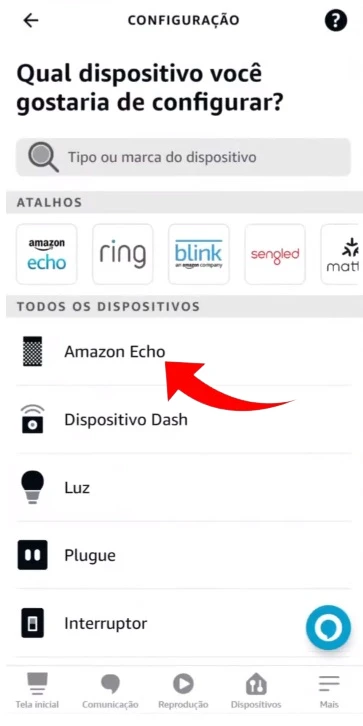 Selecionando a opção Amazon Echo.