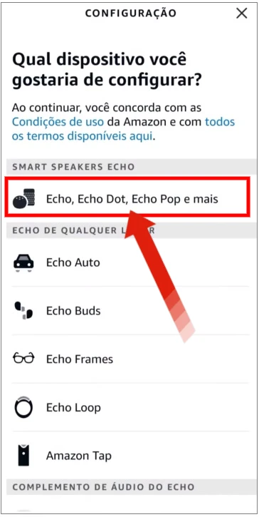 Configurações do aplicativo Amazon Alexa.