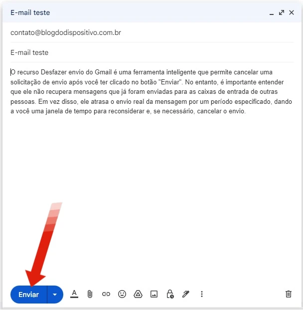 enviando um e-mail no Gmail.