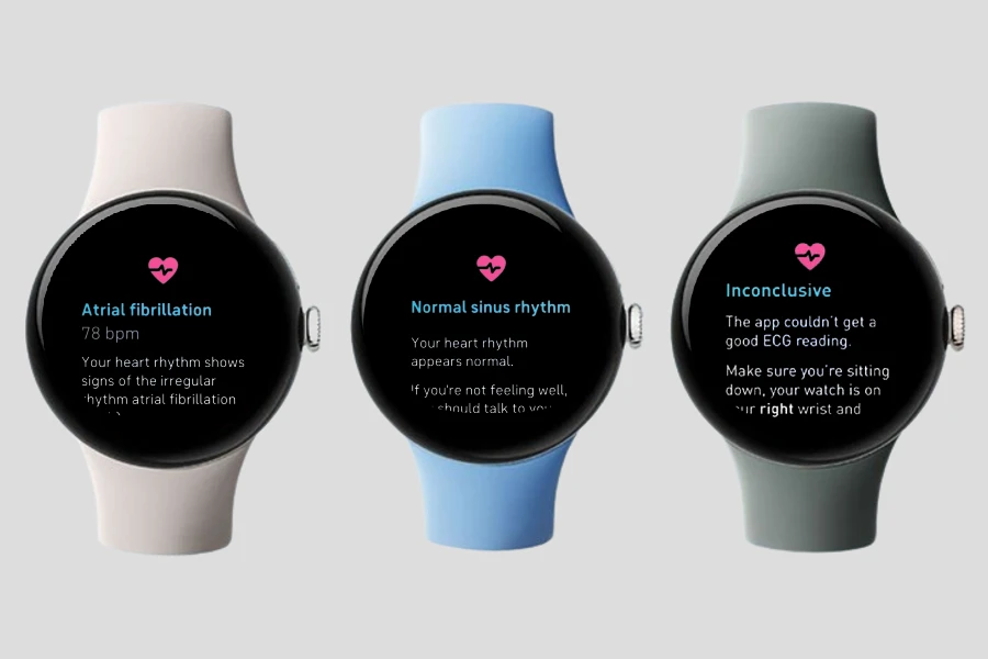 Google Pixel Watch 2 exibindo resultados de leitura do Fitbit ECG.