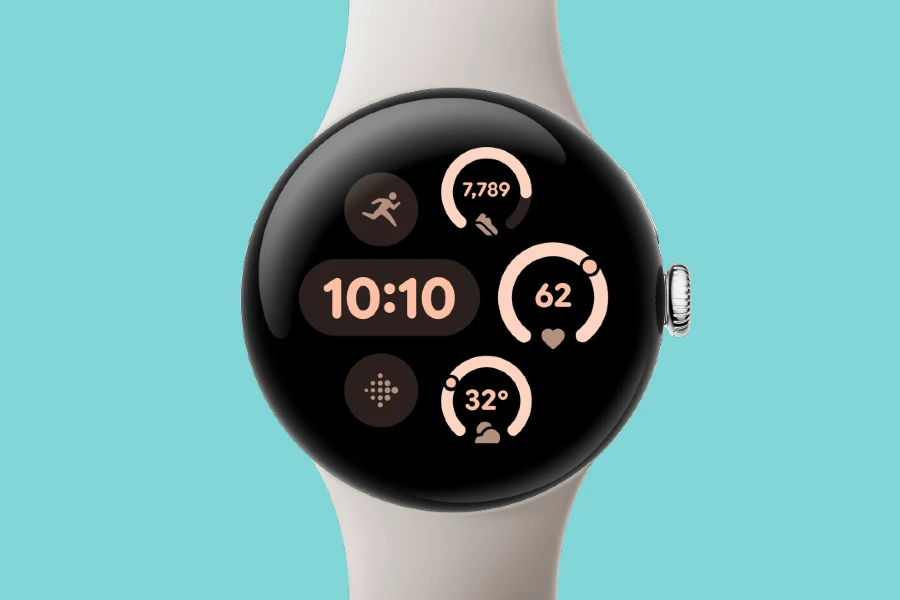 Design e tela do Google Pixel Watch 3.