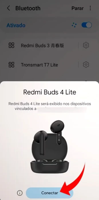 Emparelhando o Redmi Buds 4 Lite.